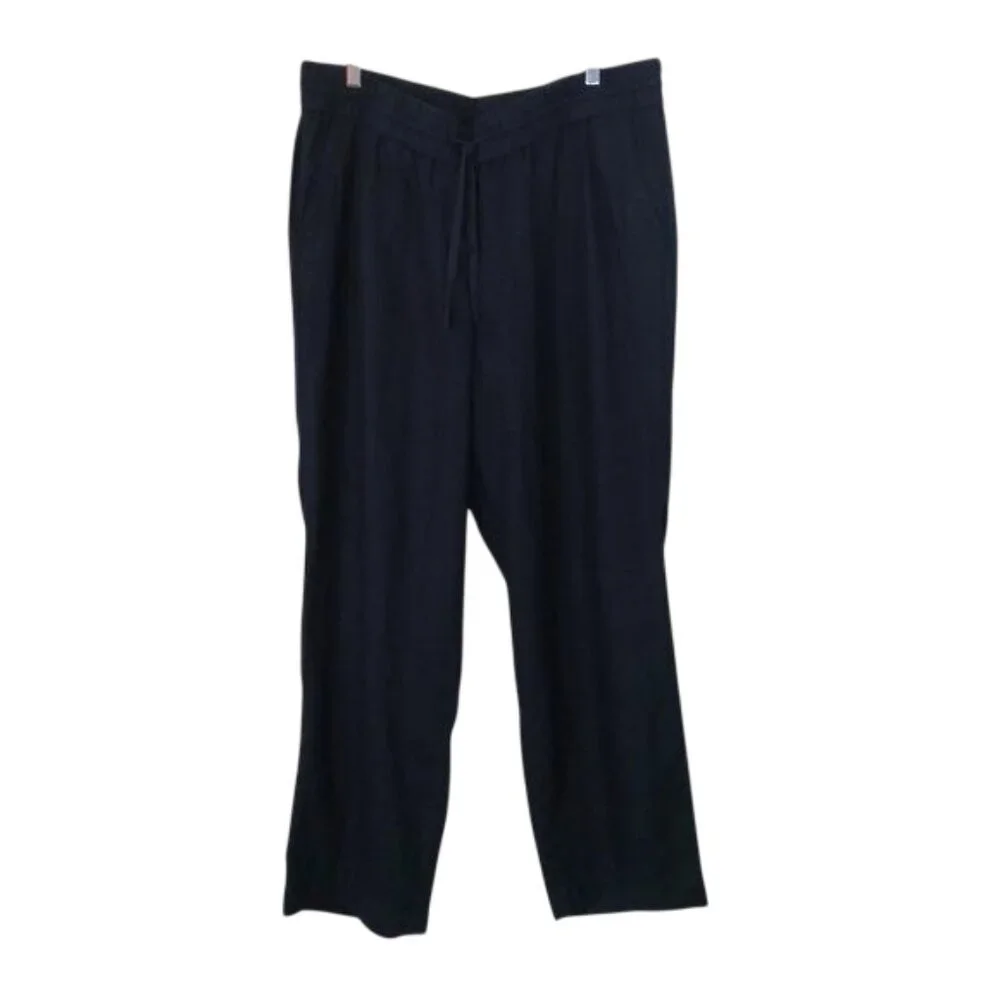 New Talbots 100% Linen Drawstring Pants Navy Blue Size X